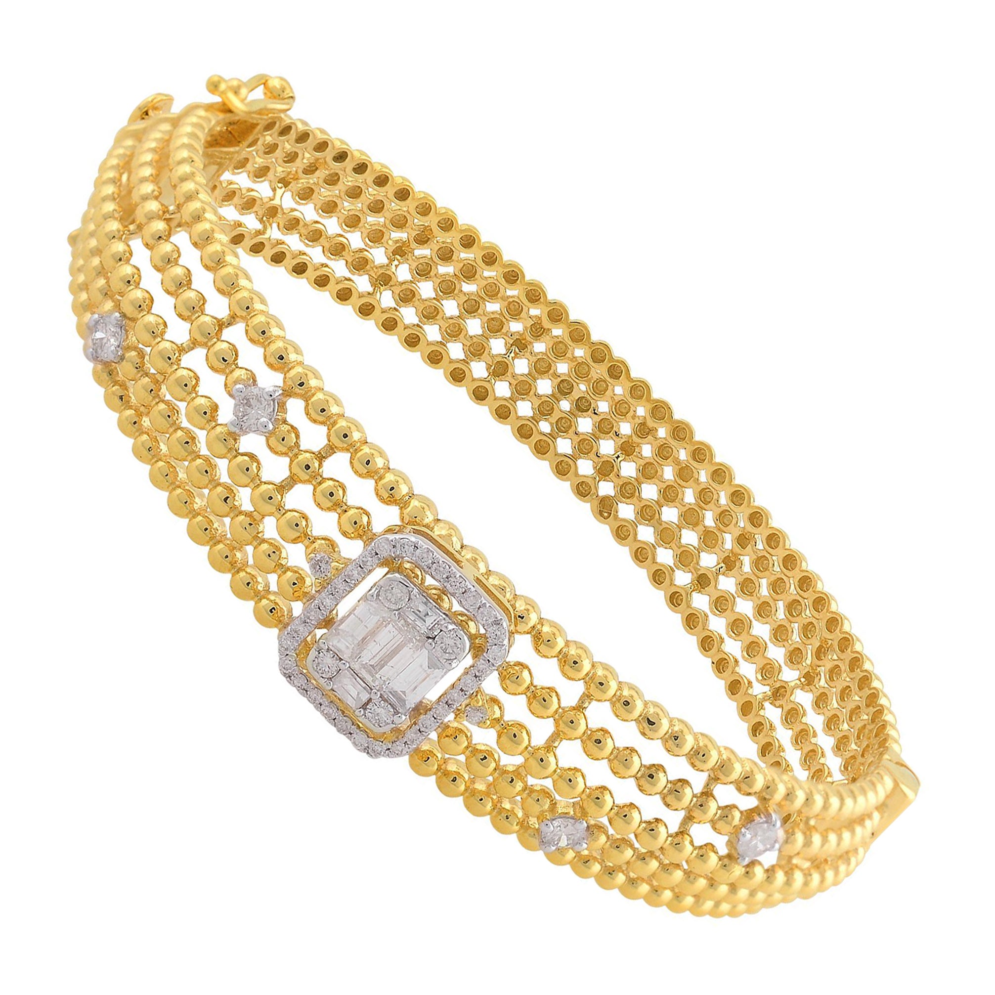 Natural 0.90 Carat Baguette Diamond Bracelet 14 Karat Yellow Gold Fine Jewelry For Sale