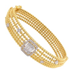 Natural 0.90 Carat Baguette Diamond Bracelet 14 Karat Yellow Gold Fine Jewelry