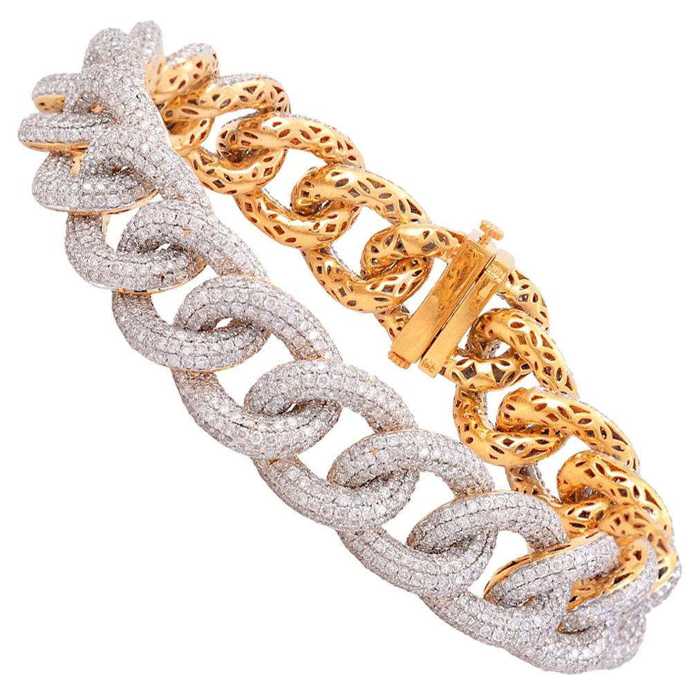 12.75 Carat SI/HI Diamond Pave Cuban Link Chain Bracelet 14 Karat Yellow Gold For Sale