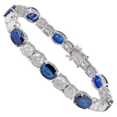 Ovales blaues Saphir-Edelsteinarmband Diamant 14kt Weißgold Handgefertigter Schmuck