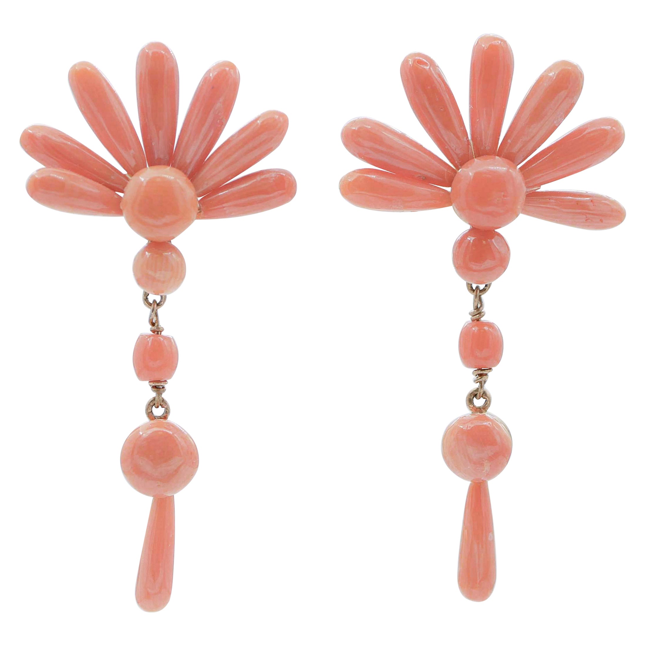 Coral, Rose Gold Dangle Earrings