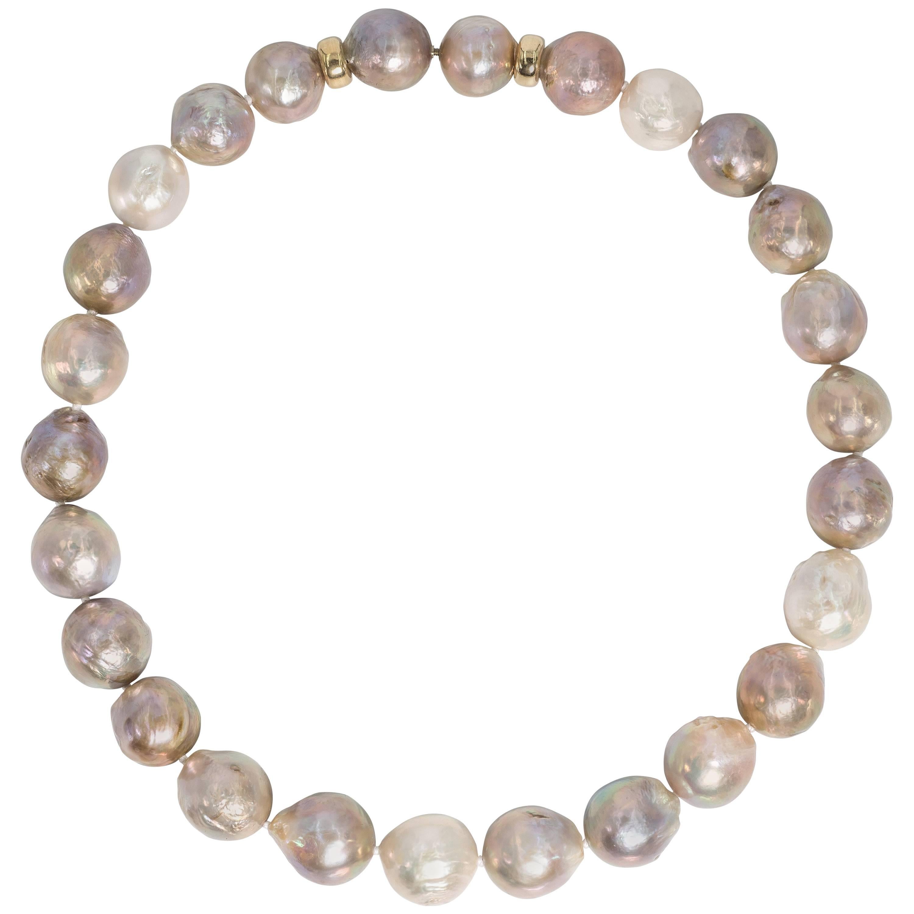 High Luster Silver Rose Oyster Large Pearl Gold Clasp Necklace