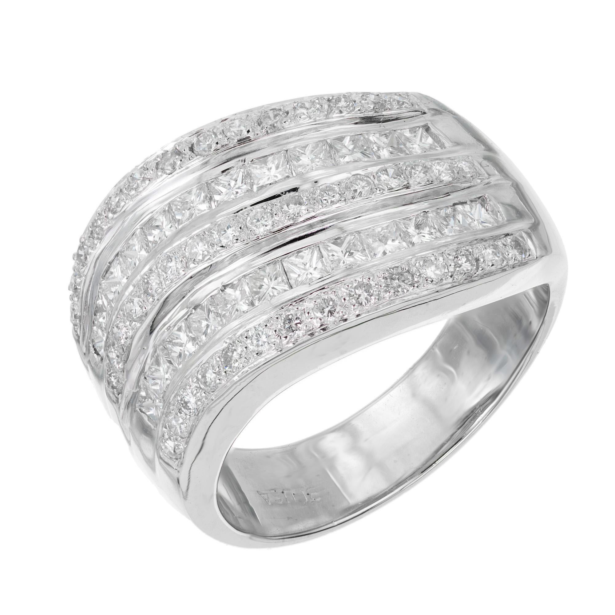 1.50 Carat Diamond White Gold Five Row Wide Swirl Cocktail Ring For Sale