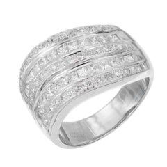 1.50 Carat Diamond White Gold Five Row Wide Swirl Cocktail Ring