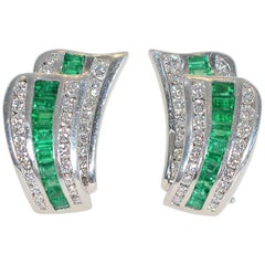 Charles Krypell Emerald Diamond Platinum Earrings
