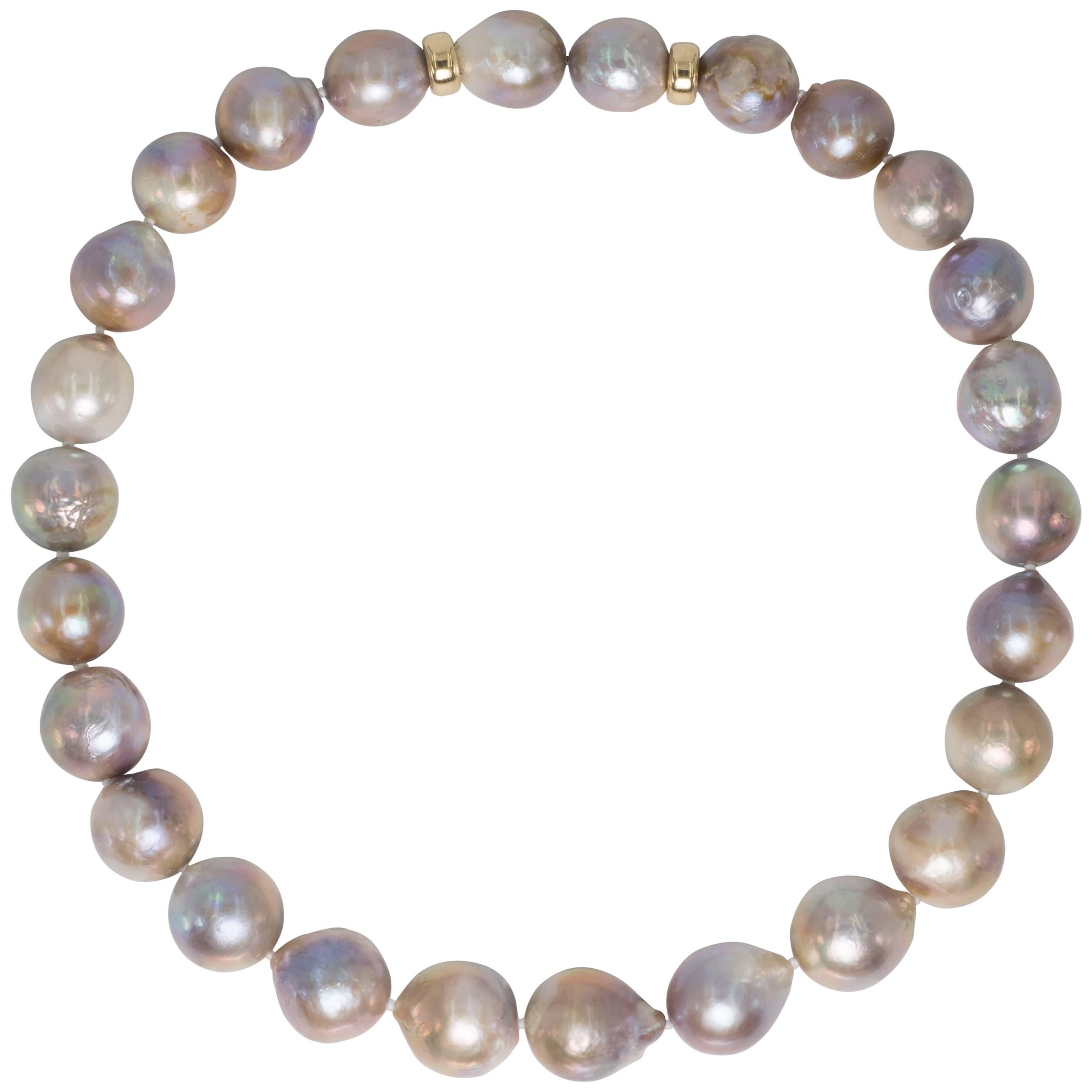 High Luster Rose Pompadour Large Pearl Gold Clasp Necklace