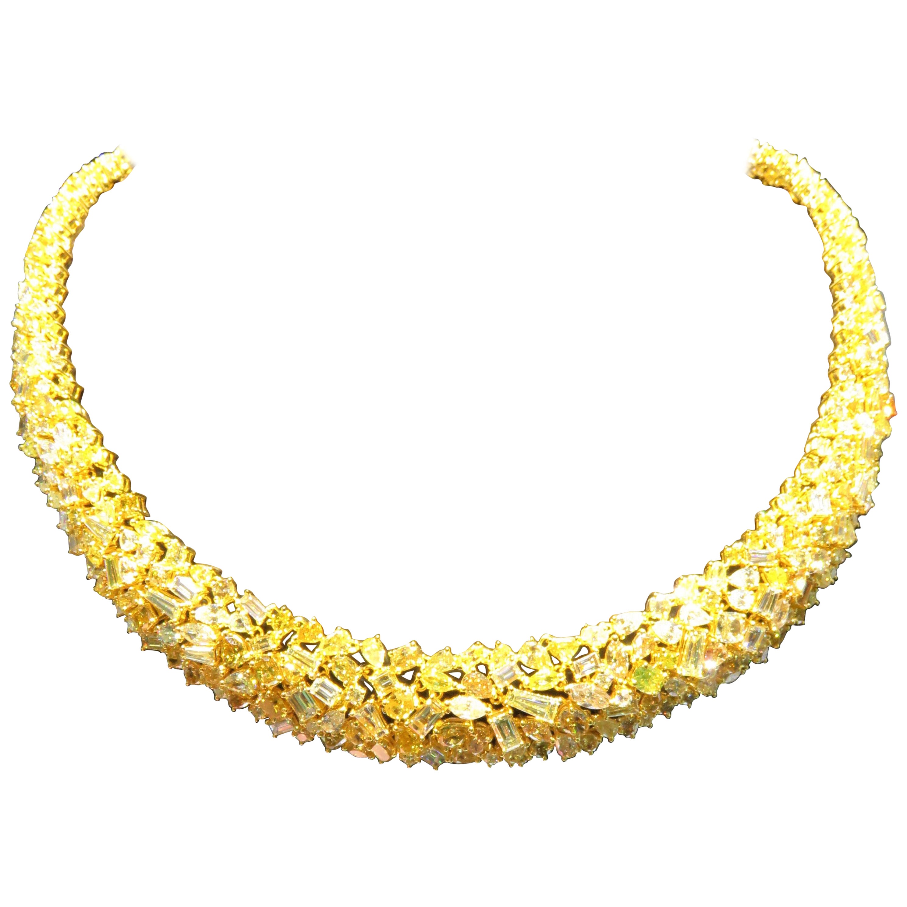 Superbe collier fantaisie rare en or 18 carats avec diamant jaune 51 carats, 244 000 $, nouveau avec étiquette