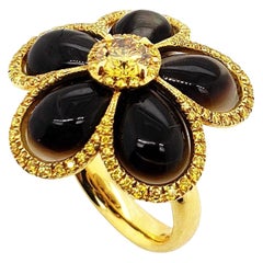 Scarselli Fancy Vivid Gelb Diamant Perlmutt 18 Karat Gold Blumenring