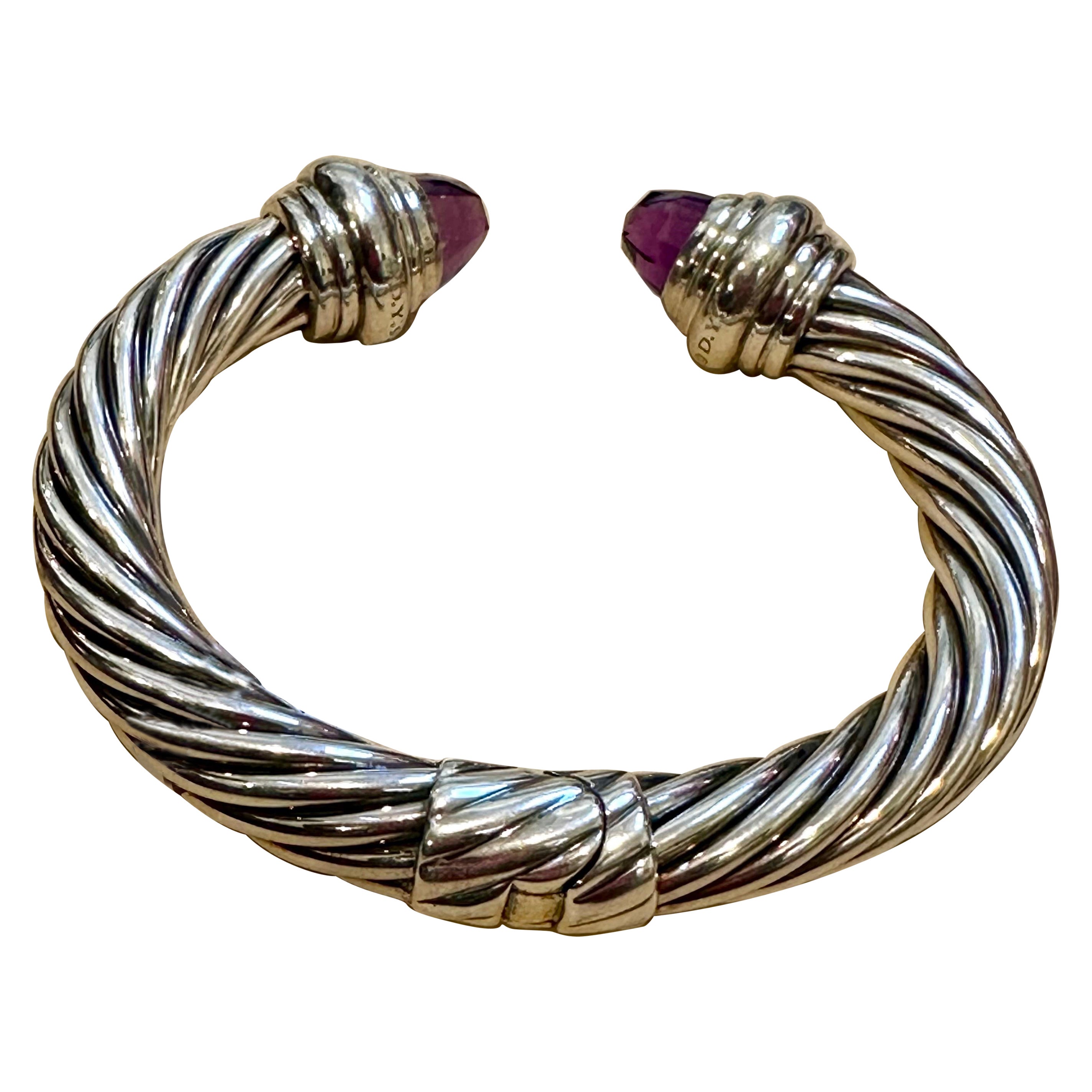 Cable Classics Bracelet in Sterling Silver with Amethyst Hinged Bangle