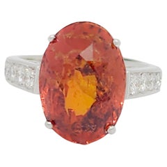GRS Unheated Orange Sapphire Oval and Diamond Ring in Platinum
