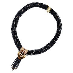 Marina J. Splendida collana di diamanti, onice nera e oro giallo massiccio 14k