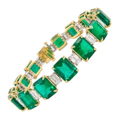 Alexander SSEF Certified 44.78 Carat Emerald & Diamond Bracelet 18k & Platinum