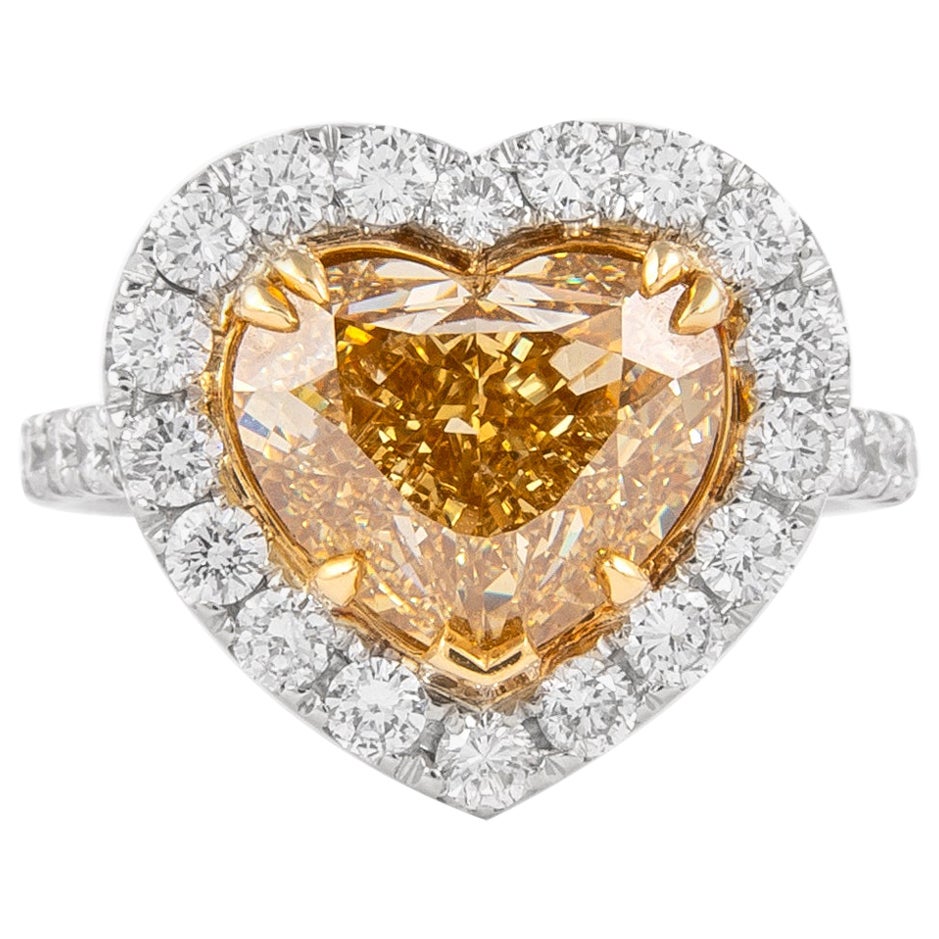 Alexander GIA 5.01 Carat Heart Champagne Yellow Diamond 18k Ring For Sale