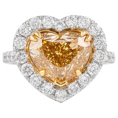 Antique Alexander GIA 5.01 Carat Heart Champagne Yellow Diamond 18k Ring