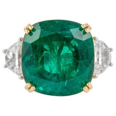 Alexander GRS zertifizierter 14,09 Karat Smaragd & GIA Diamant 3-Stein-Ring 18k Zweifarbiger Ring