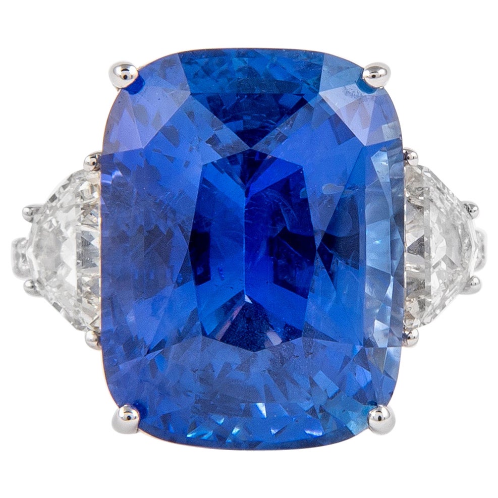 Alexander GIA 16.20ct No-Heat Sapphire with Diamond Three Stone Ring 18k Gold