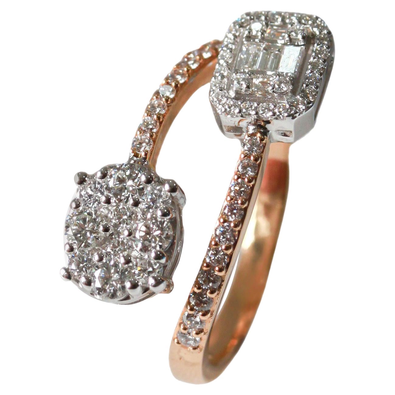Toi Et Moi Ring with Illusion Diamond Setting in Rose Gold For Sale