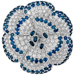 Anello con fiore d'oro con zaffiro e diamante da 15,27 carati