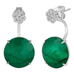 Triplet Emerald MOP Rock Crystal Diamond Gold Dangle Earrings