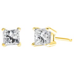 AGS Certified 14k Yellow Gold 1/2 Carat Princess Diamond Solitaire Stud Earrings