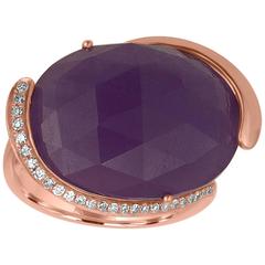 Oval Purple Jade Diamond Gold RIng