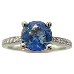 Fine Vivid Light Blue Ceylon Sapphire Diamond Platinum Round Brilliant Cut Ring