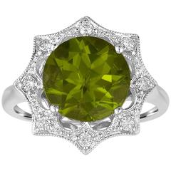Round 3.81 Carat Peridot Diamond Gold Ring 1