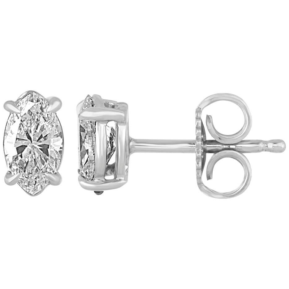 0.70 Carats Marquise Diamond Gold Stud Earrings 