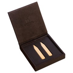 Yellow Gold Plated Collar Stiffeners in Leather Box
