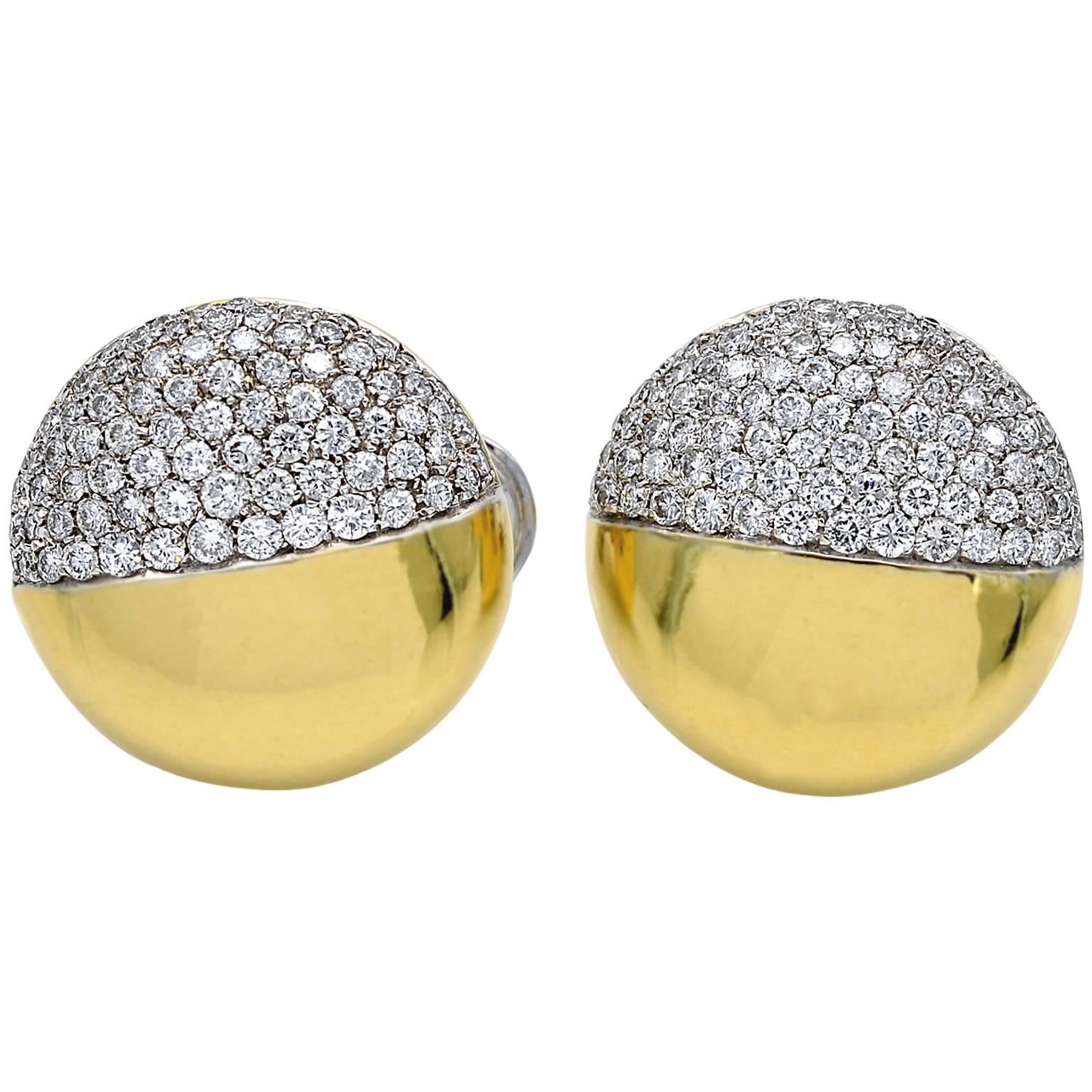 Modern Round Diamond Gold Clip-On Earrings