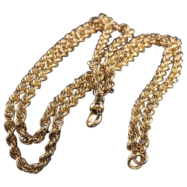 Antique Victorian 10k Yellow Gold Rope Link Chain Necklace For Sale at