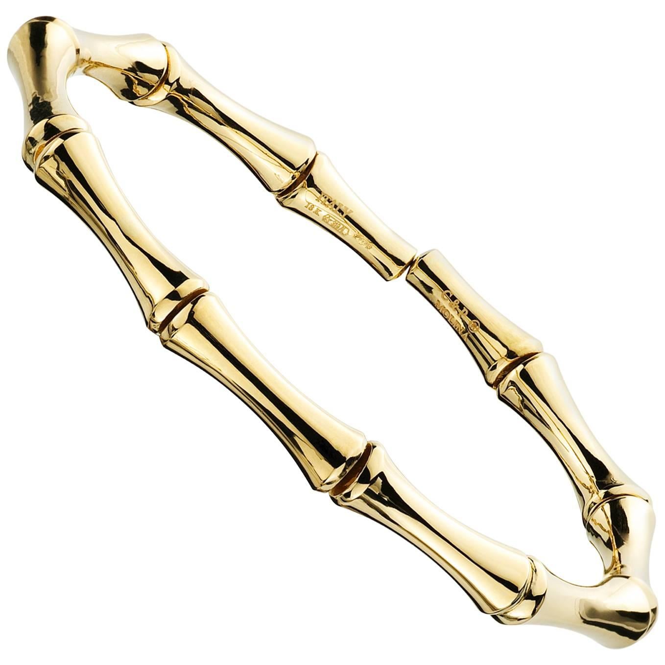 18 Karat Yellow Gold Bamboo Cuff Bracelet