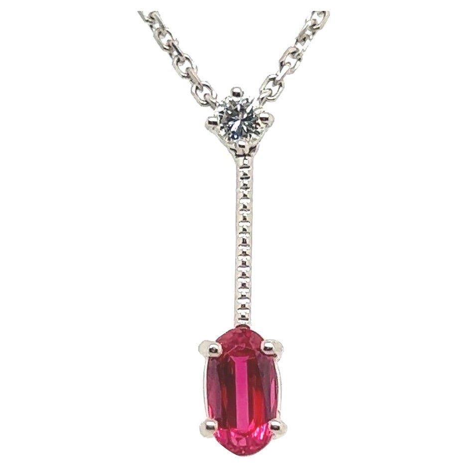 Modern Gold 1.08 Carat Natural Colorless Diamond & Oval Red Spinel Gem Pendant For Sale