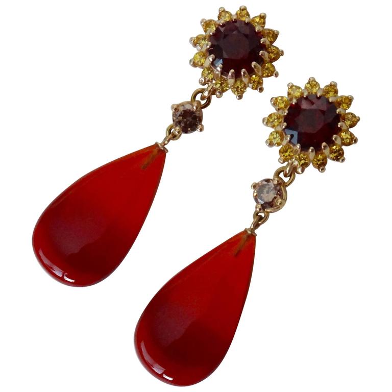 Michael Kneebone Garnet Yellow Shire Mexican Fire Opal Diamond Michael Kneebone Garnet Yellow Shire Mexican Fire Opal Diamond Drop Earrings For
