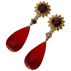  Michael Kneebone Garnet Yellow Sapphire Mexican Fire Opal Diamond Drop Earrings
