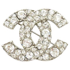 Chanel Silver CC Round Crystal Brooch