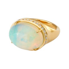 Syna Limited Edition Yellow Gold Ethiopian Opal Ring with Diamonds