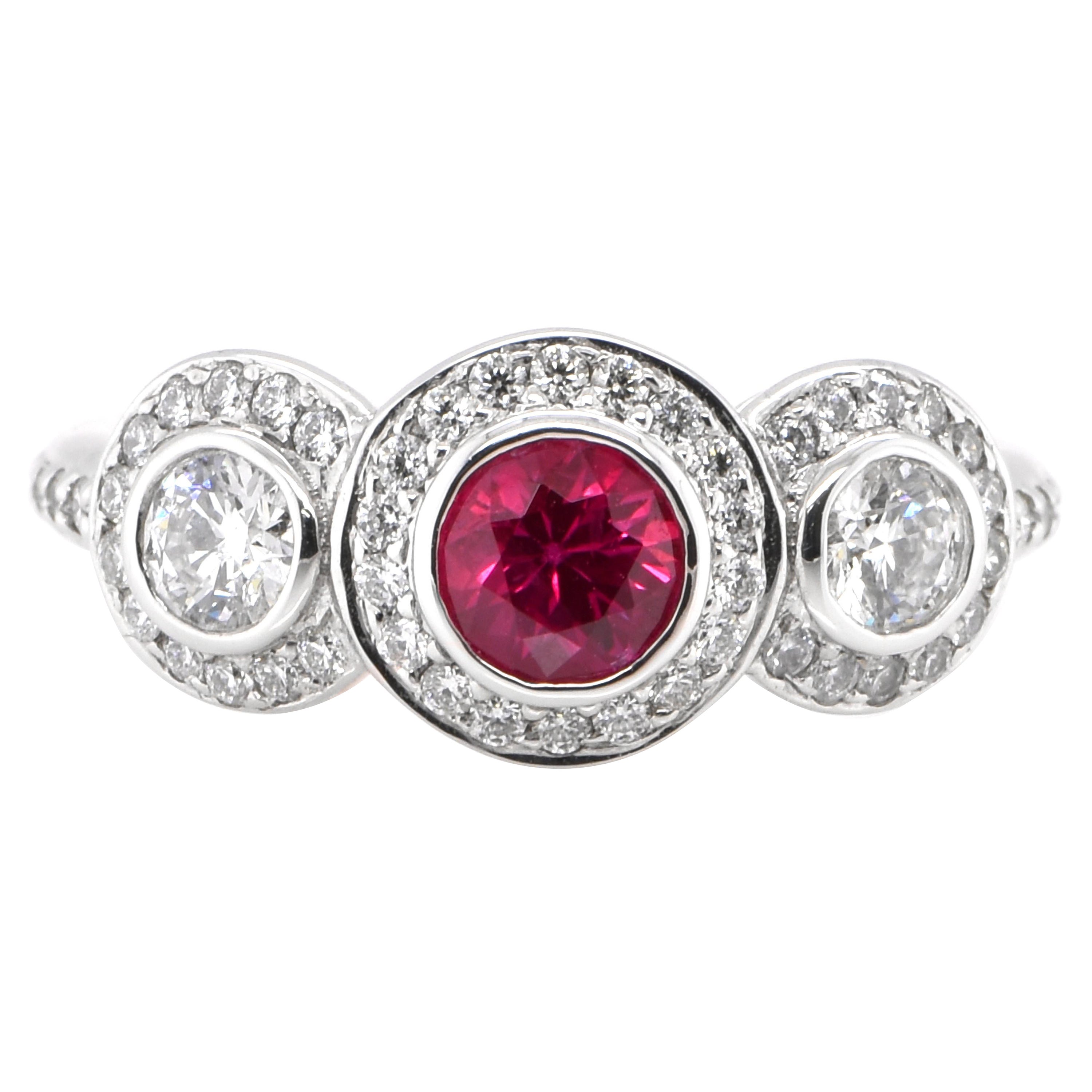 GIA Certified 0.67 Carat Burmese Ruby and Diamond Ring Set in 18k Gold For Sale