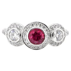 Vintage GIA Certified 0.67 Carat Burmese Ruby and Diamond Ring Set in 18k Gold