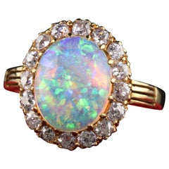 Antique Victorian 18k Yellow Gold Natural Opal and Diamond Cocktail Ring