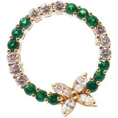 Tiffany & Co. Victoria Emerald Diamond Gold Pin Brooch