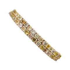 NO RESERVE - 3.72 Carat Fancy Diamonds Tennis, 14K Yellow Gold Bracelet
