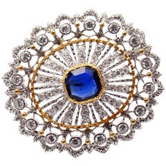 Buccellati Sapphire Diamond Two Color Gold Brooch Pin