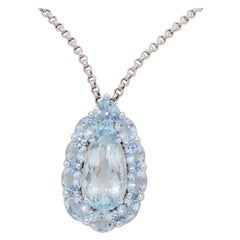 Estate Aquamarine Pear Shape Pendant Necklace in 18k White Gold