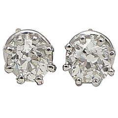 European Cut 1.30 Carat Diamond Stud Earrings in Platinum