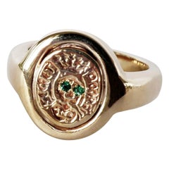 Emerald Crest Signet Ring Memento Mori Style Skull Gold Vermeil J Dauphin