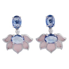Boucles d'oreilles en or blanc 18 carats, tanzanite, quartz rose et diamants ronds de 2,69 carats