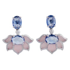 2.69 Carat Tanzanite, Rose Quartz & Round Diamonds Earrings in 18k White Gold