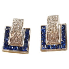 Diamond and Sapphire Hoops Earrings in 18 Karat White Gold 