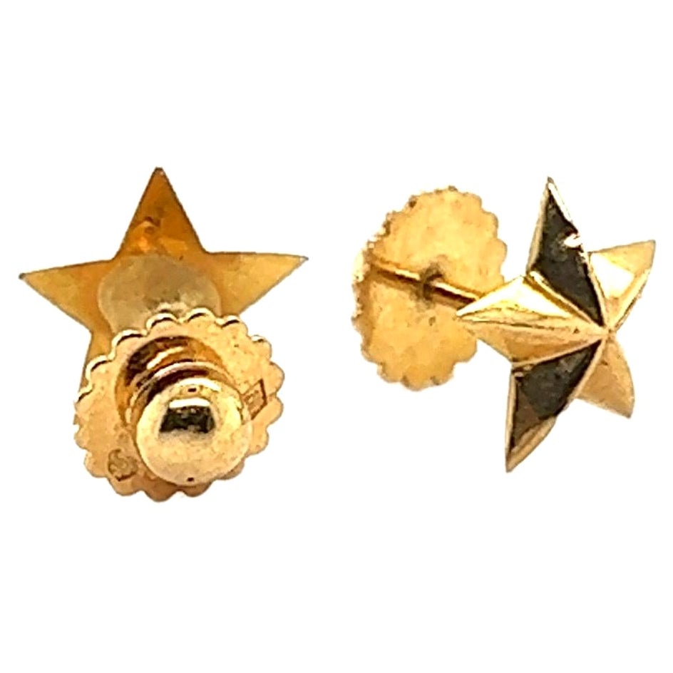 Vintage French Star Shaped Earrings Yellow Gold 18 Karat For Sale